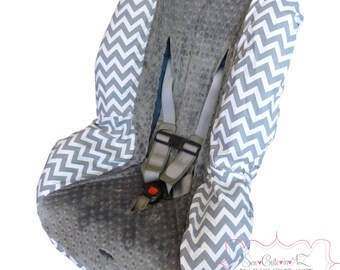 Toddler Car Seat Cover Grey Chevron with Charcoal
