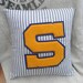 Vintage Varsity Letter Pillow, Varsity Letter S, Mattress Ticking Down Pillow