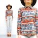 70s Shirt - Navajo Deer // Bird Print Blouse - Southwestern HUK-A-POO Western Top - 1970s Disco Button Up Shirt - S M 2 4 6