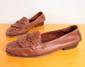 Items similar to 80s / 90s Woven Kiltie Loafers / Brown Italian Leather ...