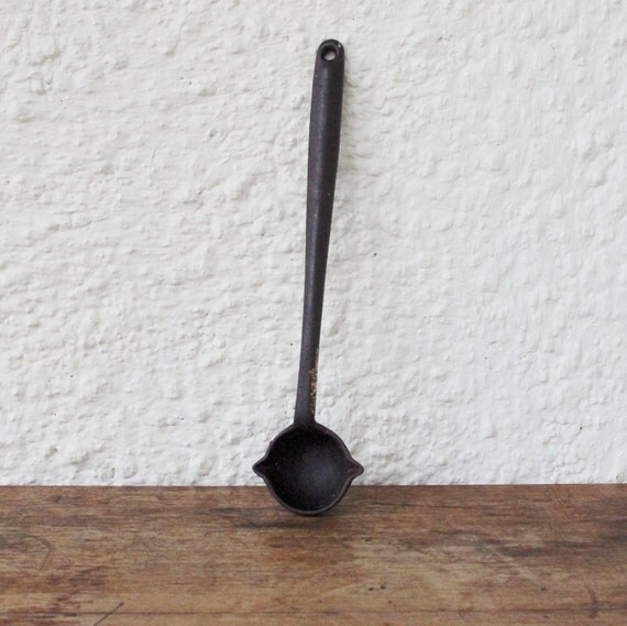 Antique Cast Iron Spoon Vintage Metal Melting Ladle