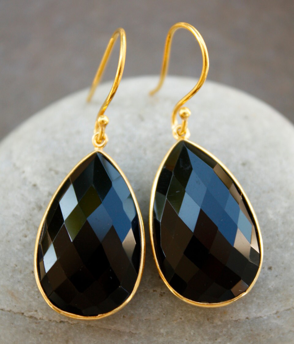 Gold Black Onyx Earrings Classic Teardrops Black And Gold