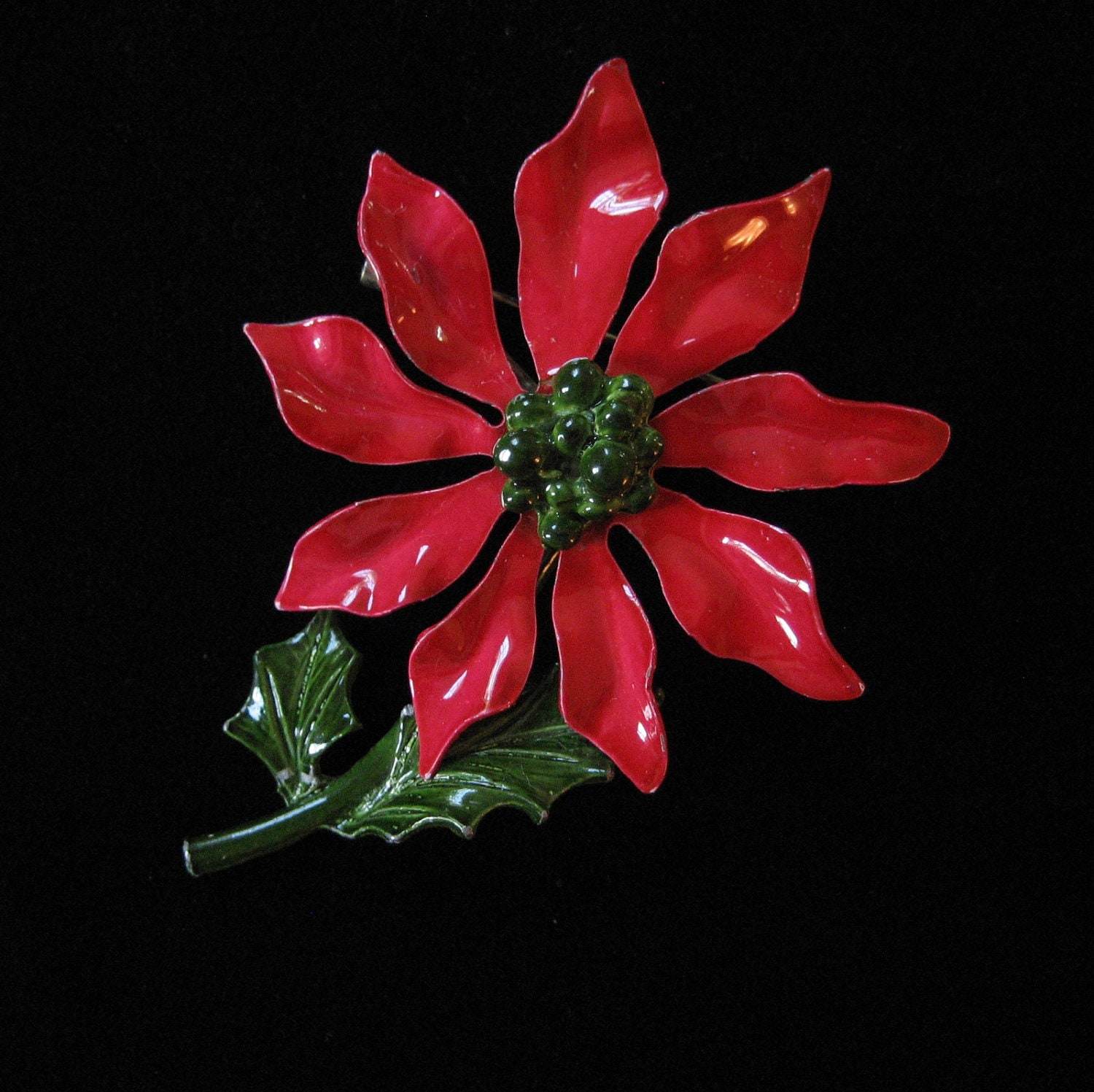 Enamel Poinsettia Brooch Vintage Christmas