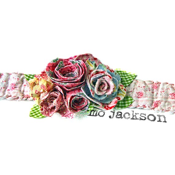 quilted headband with handmade bouquet of flowers by mojackson