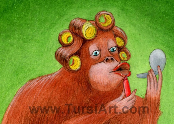 Beautiful Orangutan Art Print Absurd Animal Illustration red