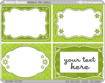 Rectangle - Editable PDF (8x10) Retro Green Labels (No. 220) - Printable Labels / Cards
