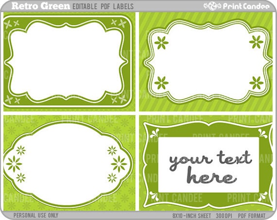 items similar to rectangle editable pdf 8x10 retro green labels no