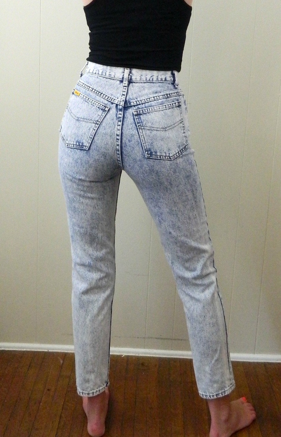 80s High Waisted Acid Wash Skinny Jeans .... Second Skin ....