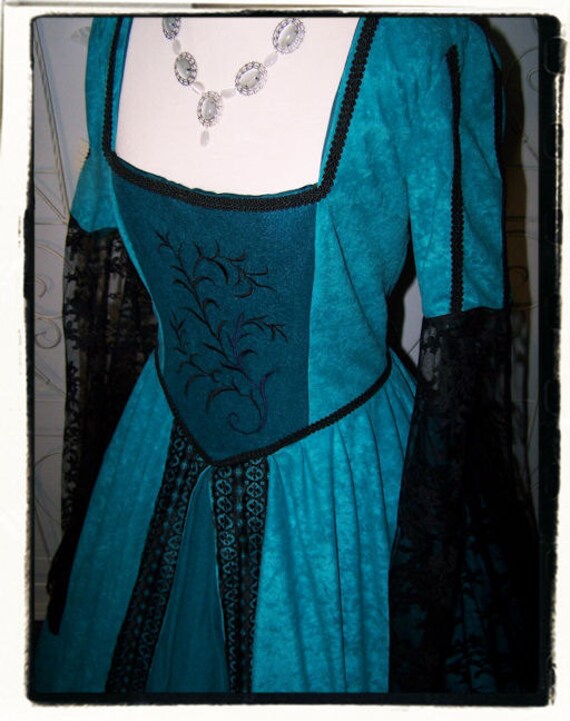 Merideth Teal and Black Tudor Renaissance Game of Thrones Gown
