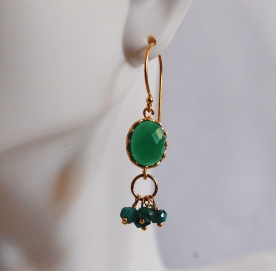 Gemstone Earrings- Genuine Green Emerald Rondelles - Green glass drop ...