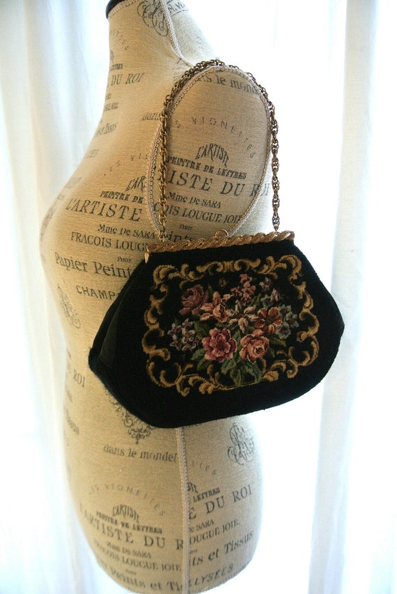 Vintage floral needlepoint purse vintage rose handbag shabby
