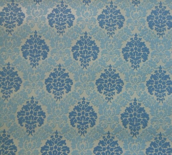 Vintage Flocked Damask Wallpaper Blue Velvet 4 yds