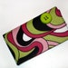 Business card case, credit card case, bright bold colors, pink, lime green two pockets secure magnetic snap