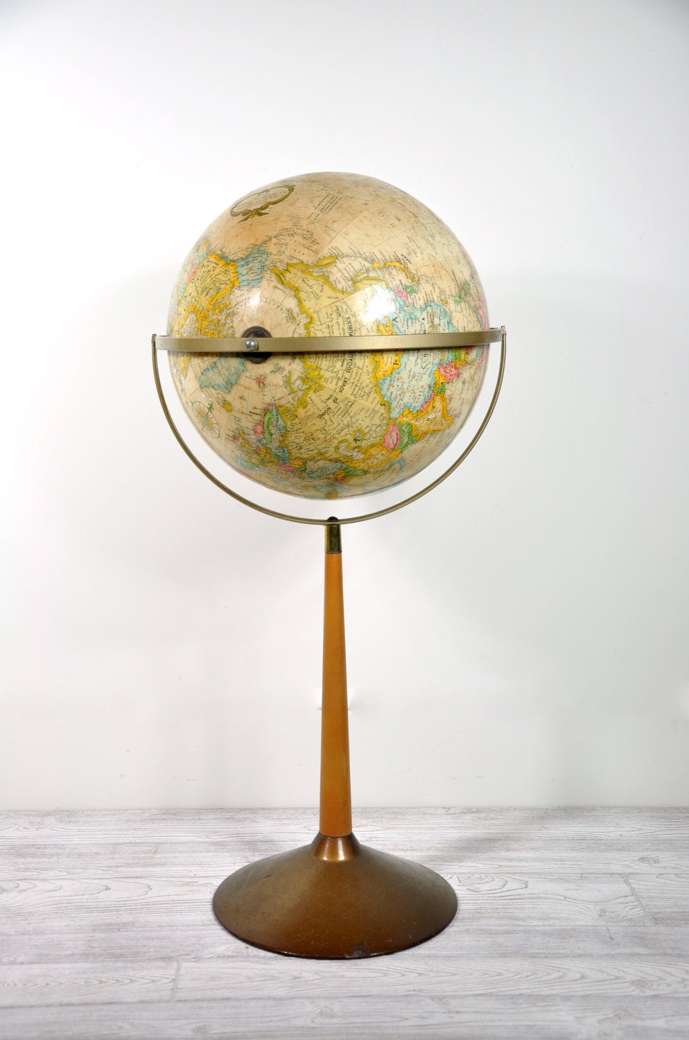 Vintage Mid Century World Globe on Wood Stand by HavenVintage