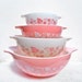 Vintage Pyrex Pink Gooseberry Cinderella Bowl Set