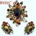 RESERVED ITEM Vintage Weiss Watermelon Brooch Earrings Topaz & Aurora Borealis Demi Parure