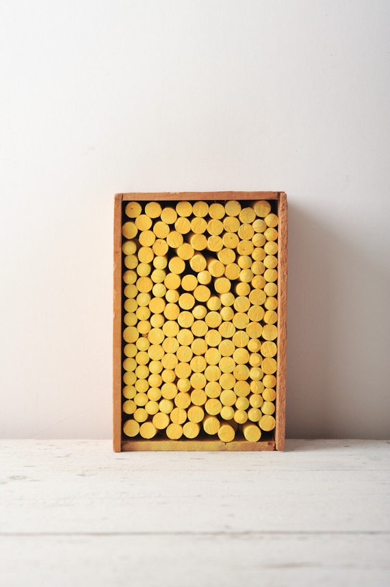Vintage Wooden Chalk Box Full of Yellow Chalk Back to School