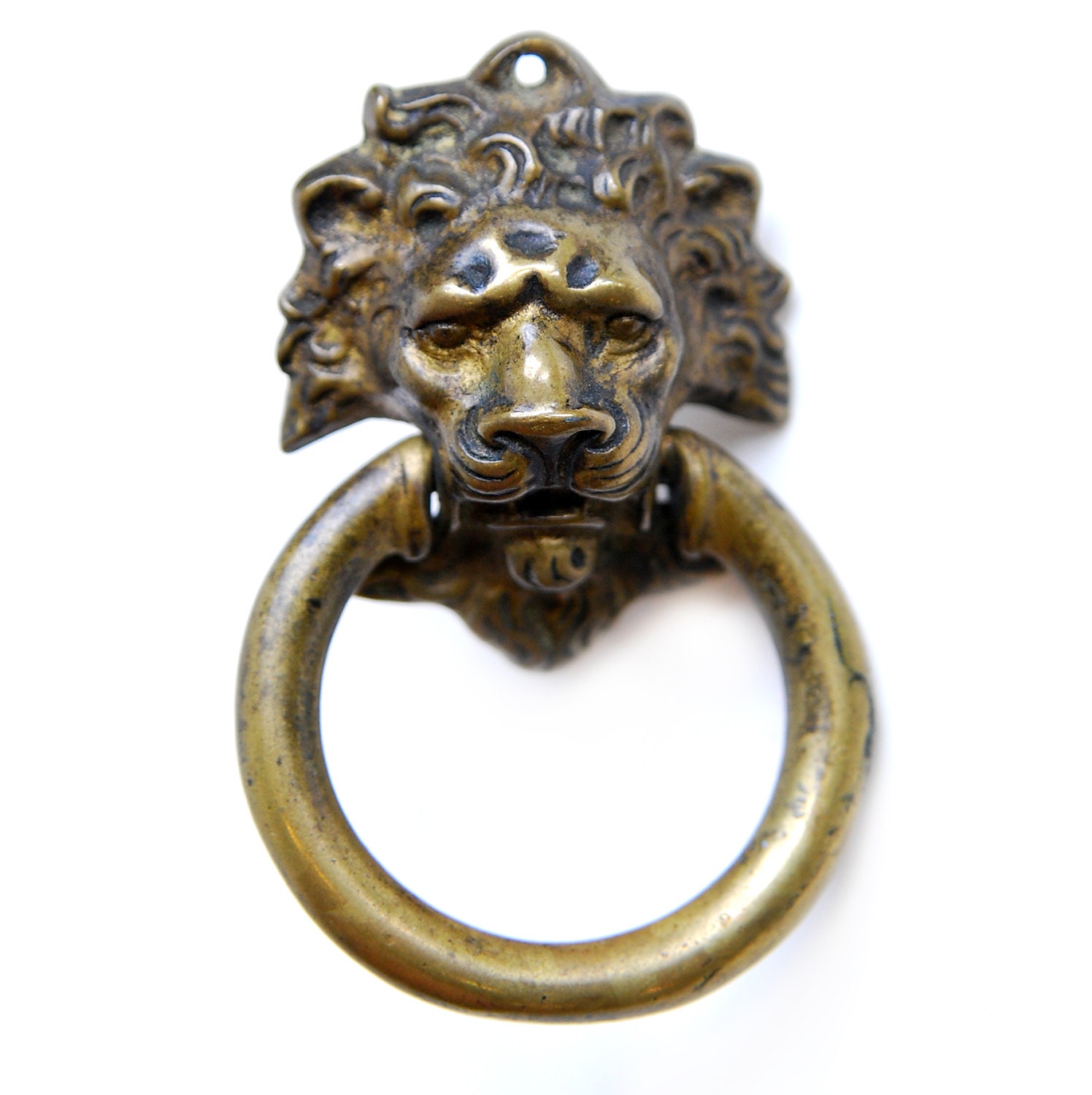 Vintage Antique Ornate Lion Head Drawer Pull Cast Brass