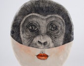 Art Object, Portrait Drawing, Hanging Wall Sculpture, Air Dry Clay Wall Decoration, Monkey, Original Pencil, Ape, Ceramic, ç‰†é¢è£é£¾, ç•«, Kunst