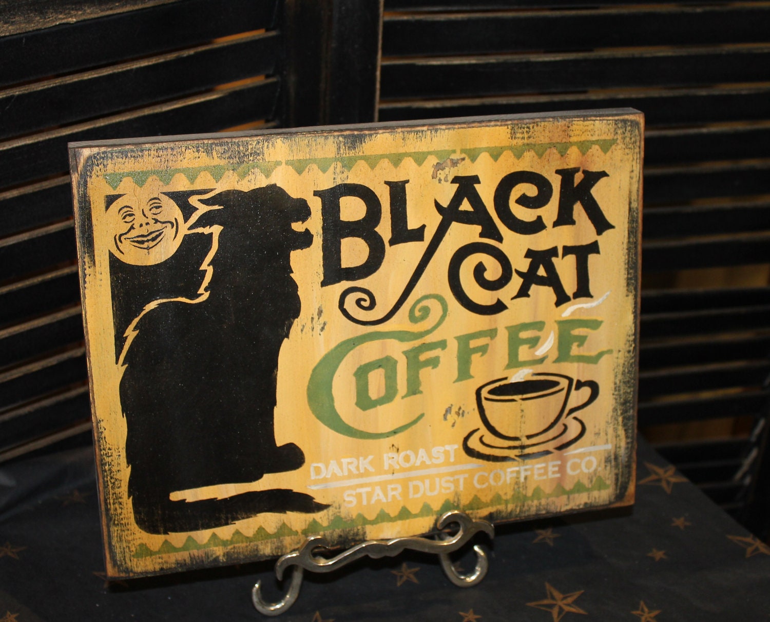 Halloween Sign/Black Cat Coffee Sign/Halloween/Vintage