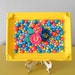 SALE.Bright yellow mosaic art. Plastic beads, plastic flowers. Floral picture. Yellow frame.Kitsch retro home decor.