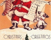 Vintage Christmas Card Santa Puppy Dog Tree by PaperPrizes on Etsy