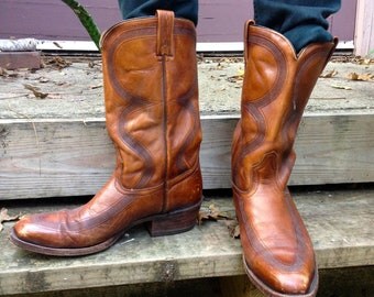 Vintage  Cowboy Boots Mens 11 all leather Western Riding boots Dan Post