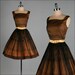 Vintage 1950s Dress . Black Chiffon . Gold . Full Skirt . S/M . 1749