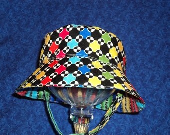 Baby Boy Bucket Hat Reversible Primary Colors Chin Straps with Velcro 12-18 months