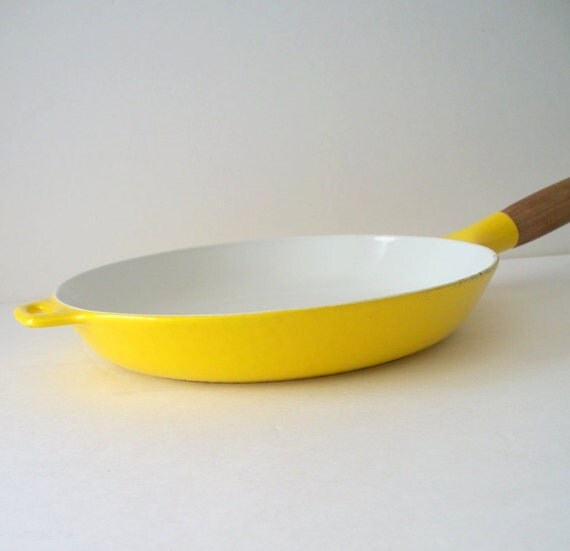 Yellow Copco Enameled Cast Iron Skillet Saute Frying Pan