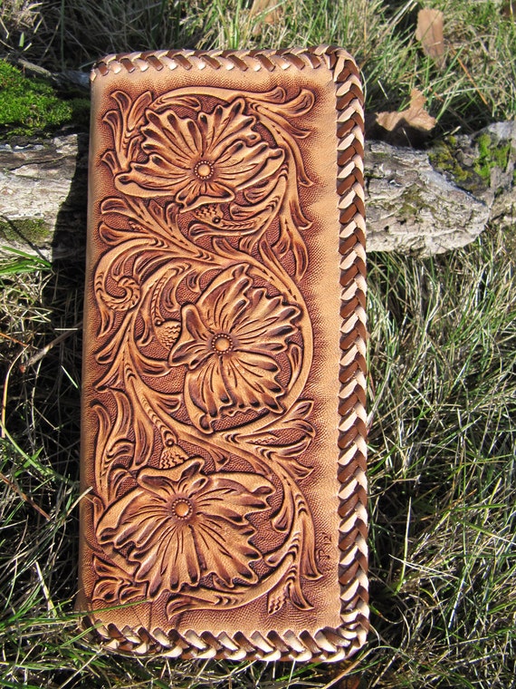 Hand Tooled Leather Roper Wallet by JPsLeather on Etsy