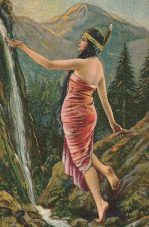 Reserved for Emily Vintage Art Print Indian Maiden by