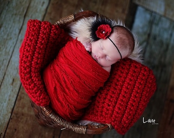 Chunky Baby Blanket Red Newborn Photo Prop Basket Filler Photography Prop Basket Stuffer