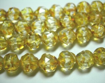 15 8mm Crystal Picasso faceted Firepolished Thru Cuts Czech Glass Beads