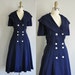 50s dress / vintage 1950s navy blue sailor dress / 50s full skirt