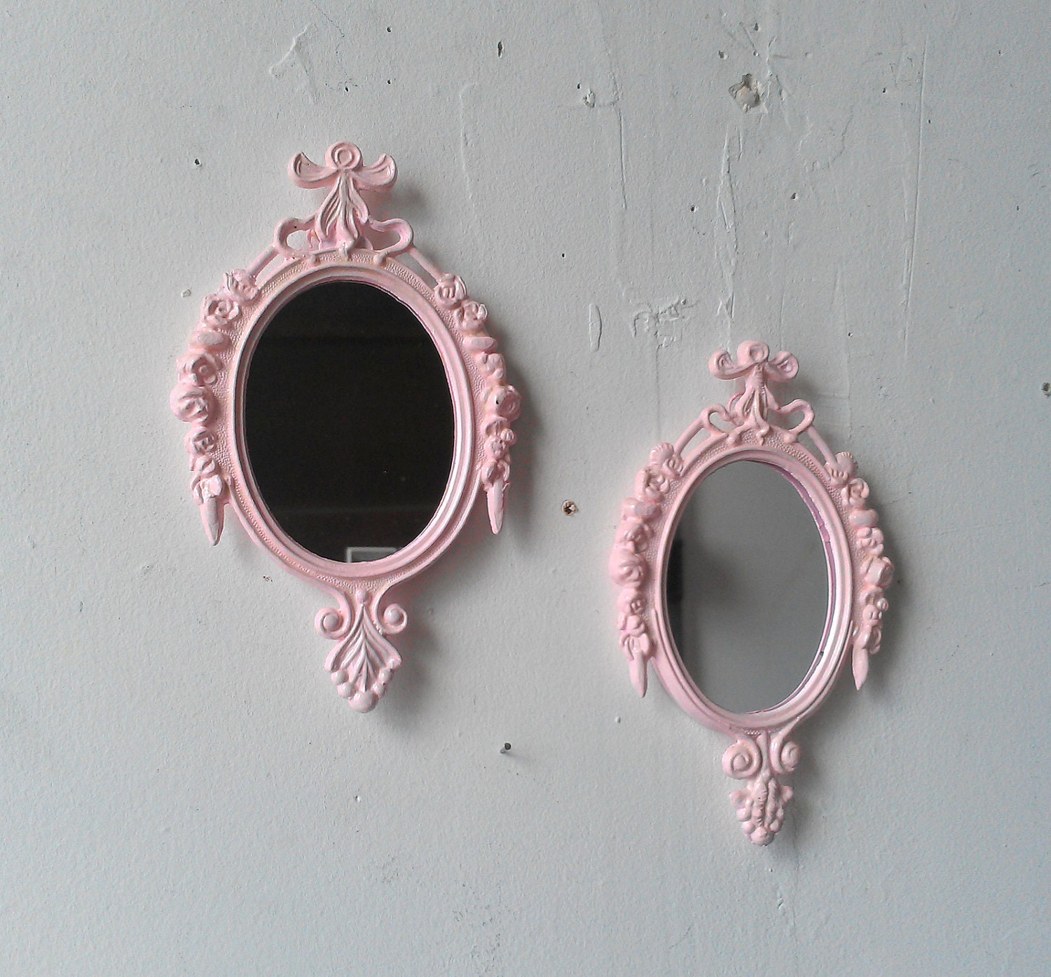 Pink Mirror Set of Two in Matching Vintage by SecretWindowMirrors