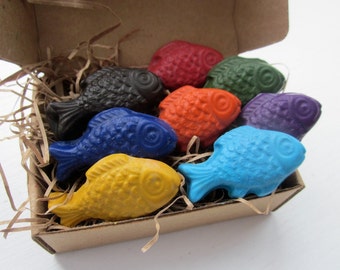 CRAYONS ECO Friendly Natural Kids Handmade Fish Soy Coloring Crayons, Gift for Kids, Kids Gift, Natural Toy, Party Favor, Birthday