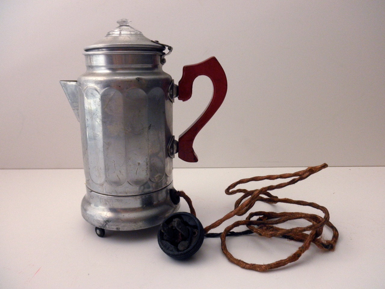 antique Mirro Electric Coffee Pot aluminum percolator red