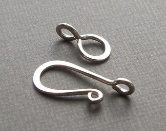 Large handmade sterling silver hook and eye clasp, silver jewelry finding, Artisan Clasp