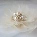 Pale Champagne Organza Hair Flower, Bridal Fascinator, Gold, Handmade Flower Fascinator with Pearls, Rhinestones and Feathers - BEL FIORE