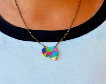 Triangle Pendant Necklace, Minimalist Necklace, Neon Necklace, Color Block Geometric Necklace, Kaleidoscope Rainbow Jewelry