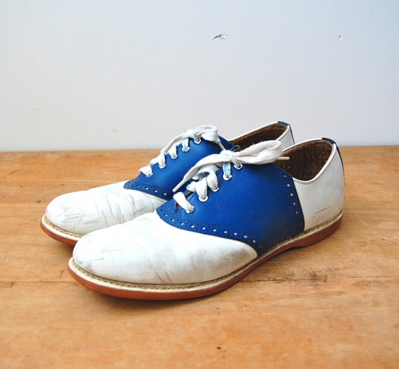 Vintage 1950s Saddle Shoes 50s Blue & White by BohemianBisoux