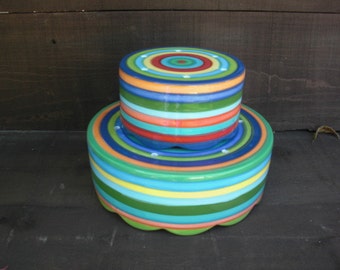 Set of 2 - Rainbow Stripes Cake Pop Display - Ceramic Stackable Lollipop Stands