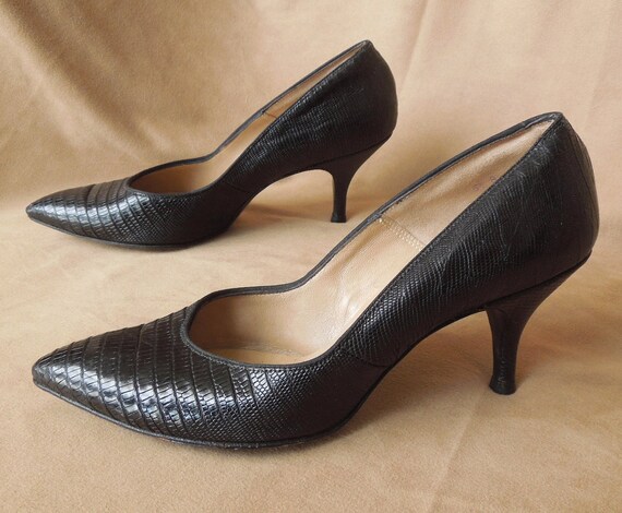 Vintage 50's High Heels Black Pumps Lizard or by momodeluxevintage