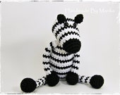 Crochet toy amigurumi animal zebra rattle - black and white - organic cotton