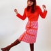 1960s Orange White Mod Print Dress. Day Dress. Mad Men Fashion. Office Fashion. Secretary. Summer Fashion. Spring Fashion. Size Large