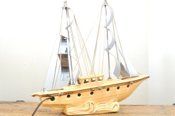 Vintage Ceramic Ship Lamp