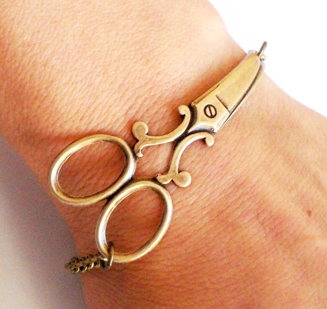 Steampunk Scissor Bracelet Antique Brass Ox Finish