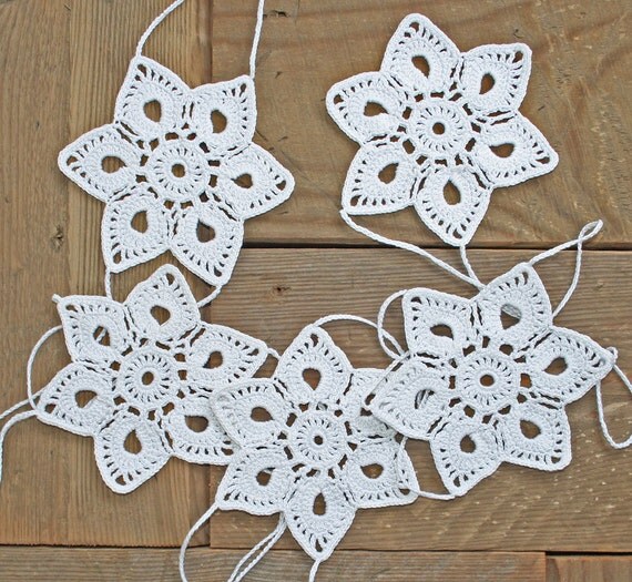 Items similar to Crochet Garland, Window Hanging, Snowflake Garland