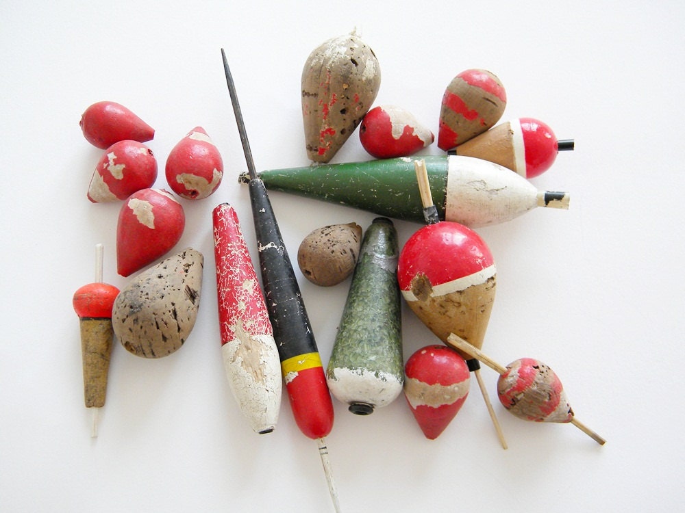 vintage fishing bobbers 18 cork and wooden bobbers